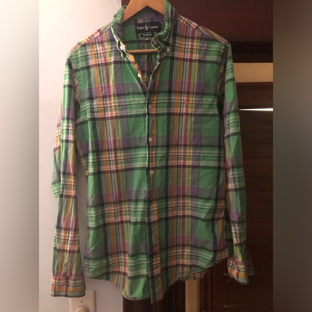 Ralph Lauren Green Madres Plaid Button-Down Shirt slim fit